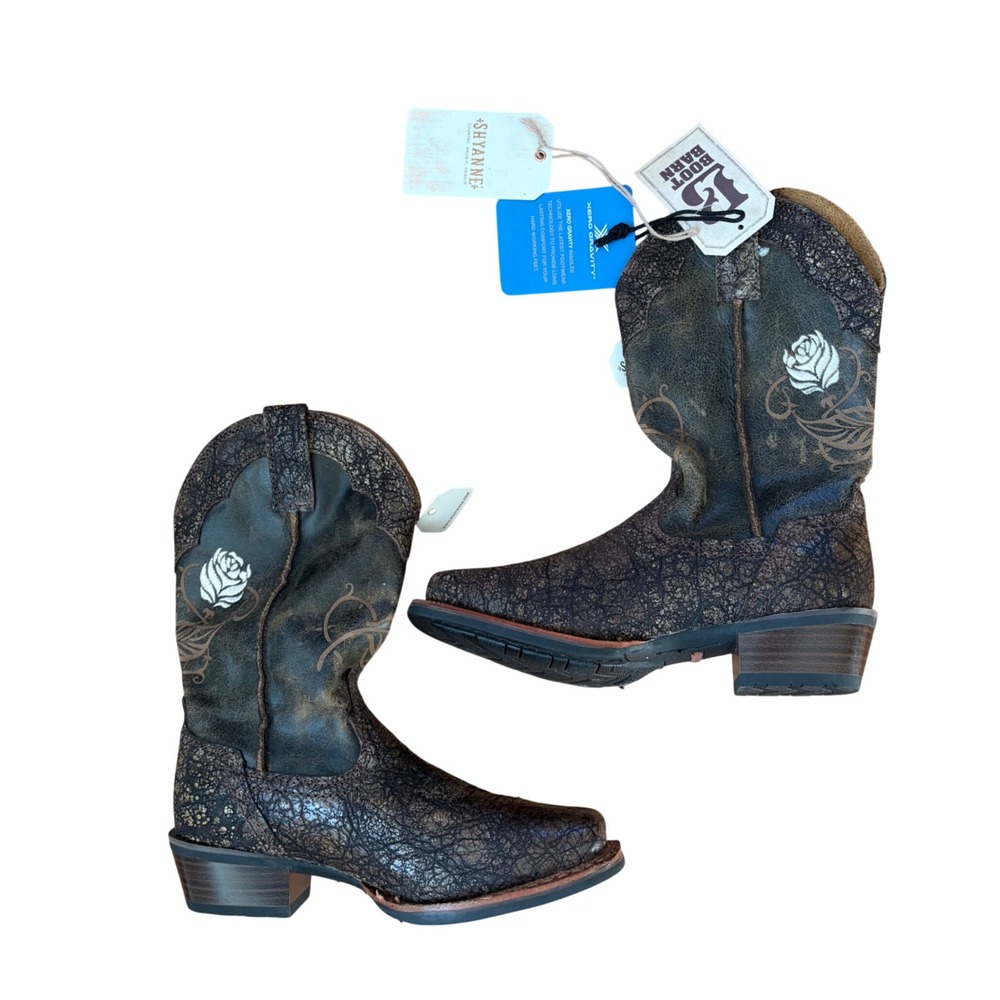NEW Shyanne Brown Distressed Floral‎ Rose Western Cowboy Boots Zipper Sz 6.5M